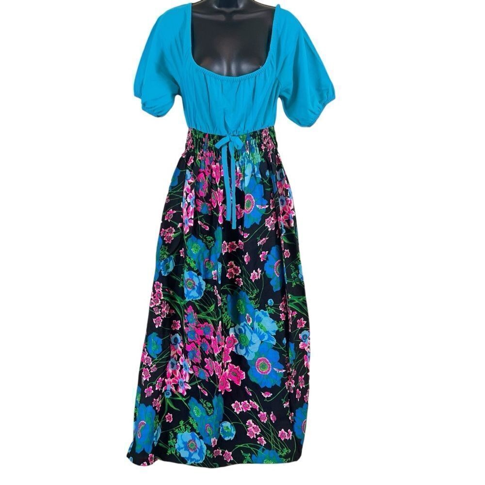 Vintage 1960's Psychedelic Neon Flower Maxi Dress.